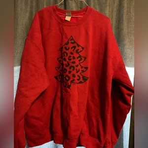 Red leopard Christmas tree crewneck sweatshirt XL